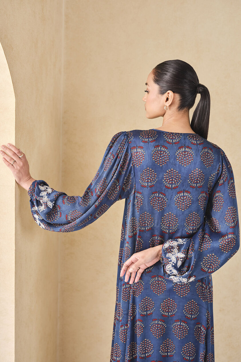 Aze Handcrafted Ajrakh Kaftan - Blue, Blue, image 5